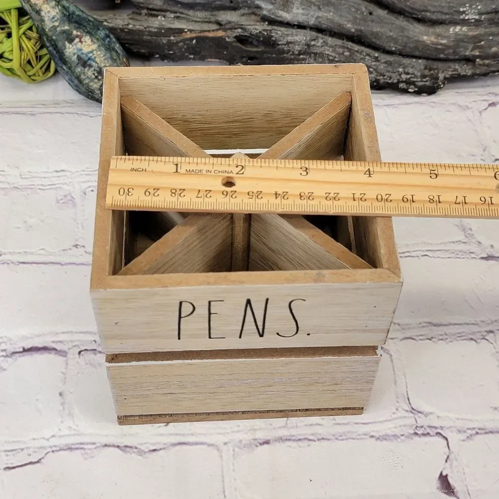 Rae Dunn PENS PENCILS Cup Spinning Wooden Holder